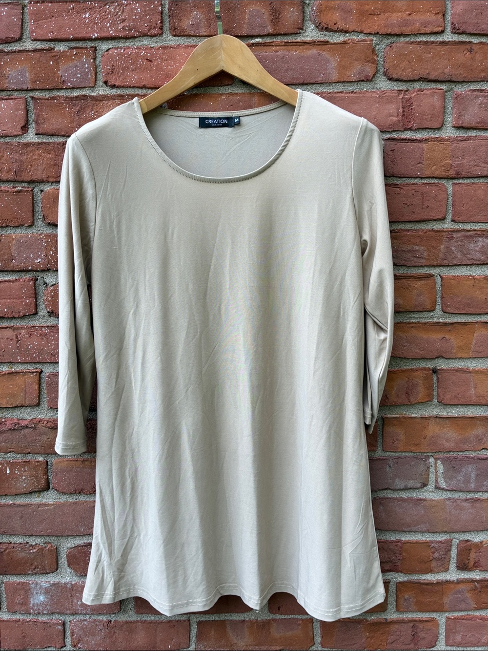 Creation M Beige Scoop Neck Women's Top